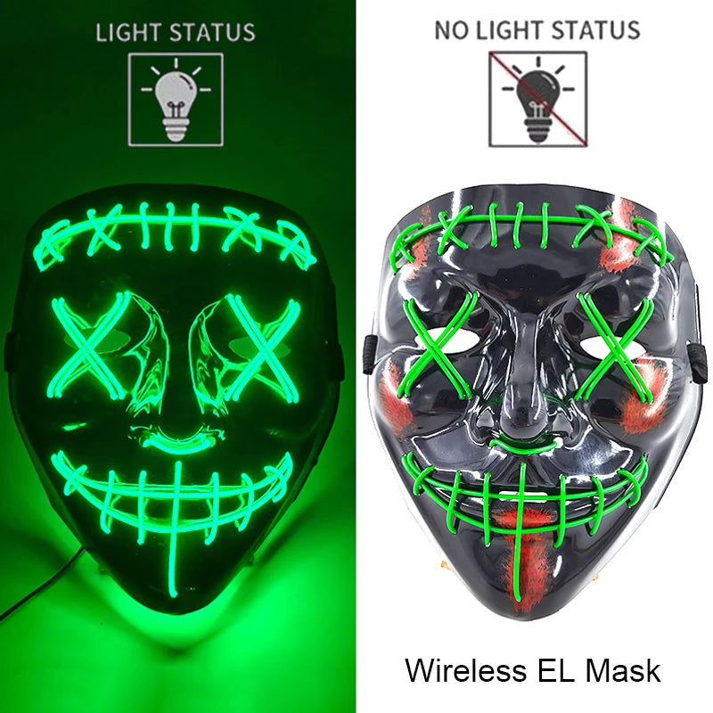 Wireless Neon LED Purge Mask Glow in The Dark Cosplay Horror Mask Halloween
