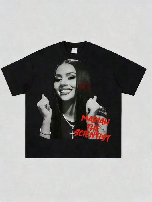 2026 Spring Summer Unisex Hip Hop Graphic Tee, Fashion New Arrival Clothing, Soft Cotton Crewneck Short Sleeve, Mariah Scientist Rapper Free Thugs Letter Print, Retro Rap Aesthetic Daily Casual Loungewear, Novelty Fan Gift To