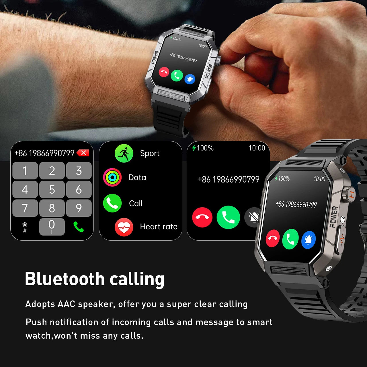 Military Smart Watch Men IP68Waterproof BT Call Fitness Tracker Heart Rate ECG Monitor