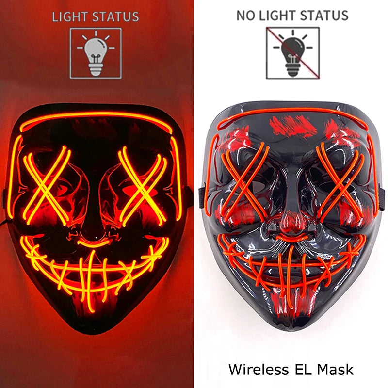 Wireless Neon LED Purge Mask Glow in The Dark Cosplay Horror Mask Halloween