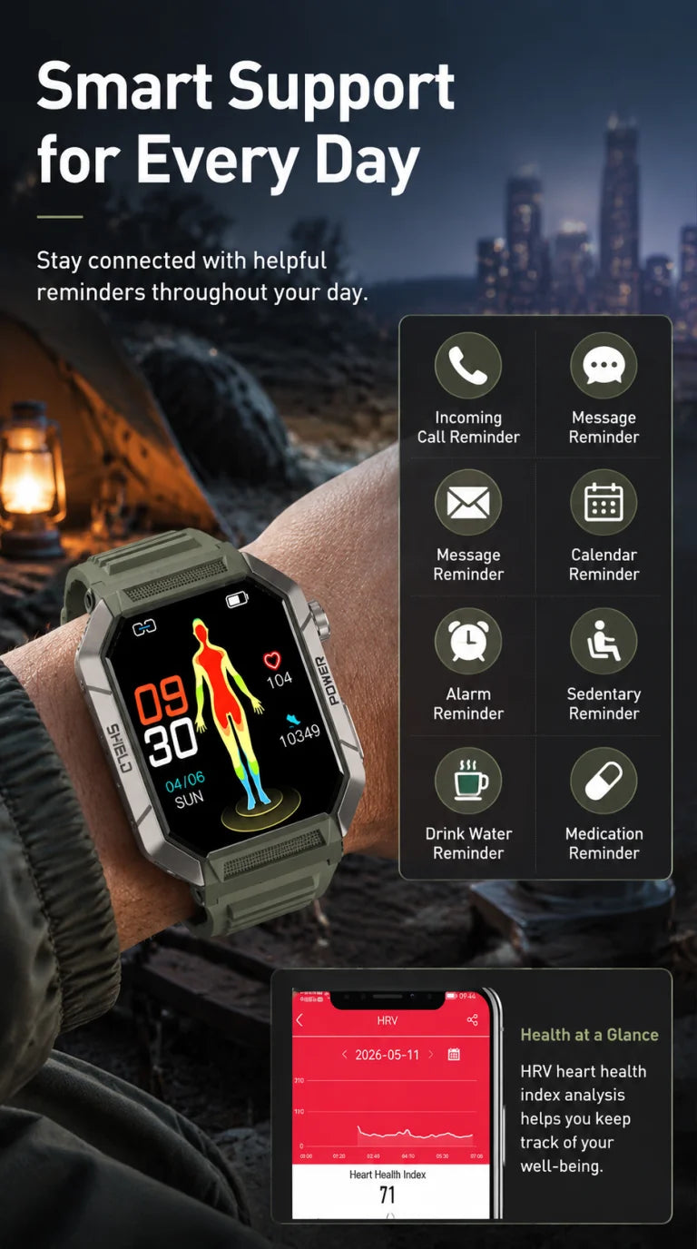 Military Smart Watch Men IP68Waterproof BT Call Fitness Tracker Heart Rate ECG Monitor
