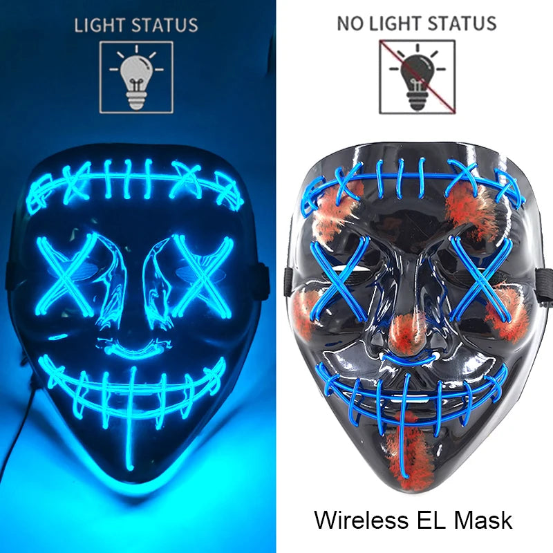 Wireless Neon LED Purge Mask Glow in The Dark Cosplay Horror Mask Halloween