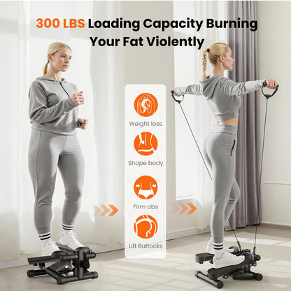 JHK Mini Stepper with Resistance Bands 300 LBS Weight Capacity Hydraulic Home Stepper Machine