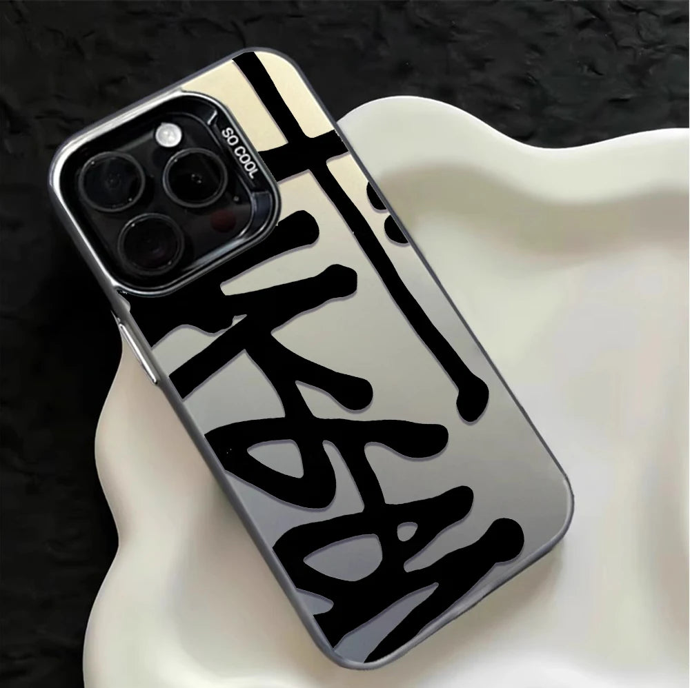 Bold Black Abstract Line Print Pattern Design Protective Cover for iPhone Series Pro Max Plus