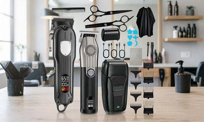 Professional Hair Clipper Set for Men, Cordless Haircut Kit with LED Display.
