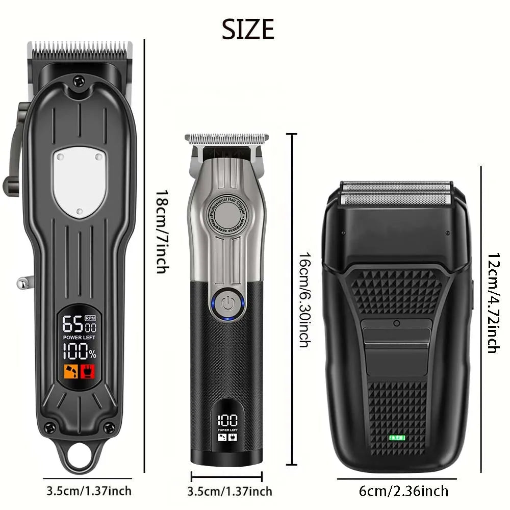 Professional Hair Clipper Set for Men, Cordless Haircut Kit with LED Display.