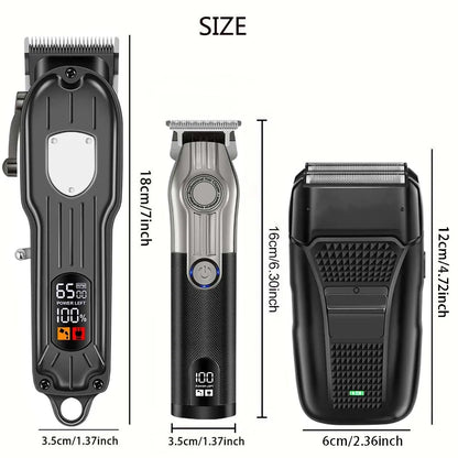 Professional Hair Clipper Set for Men, Cordless Haircut Kit with LED Display.