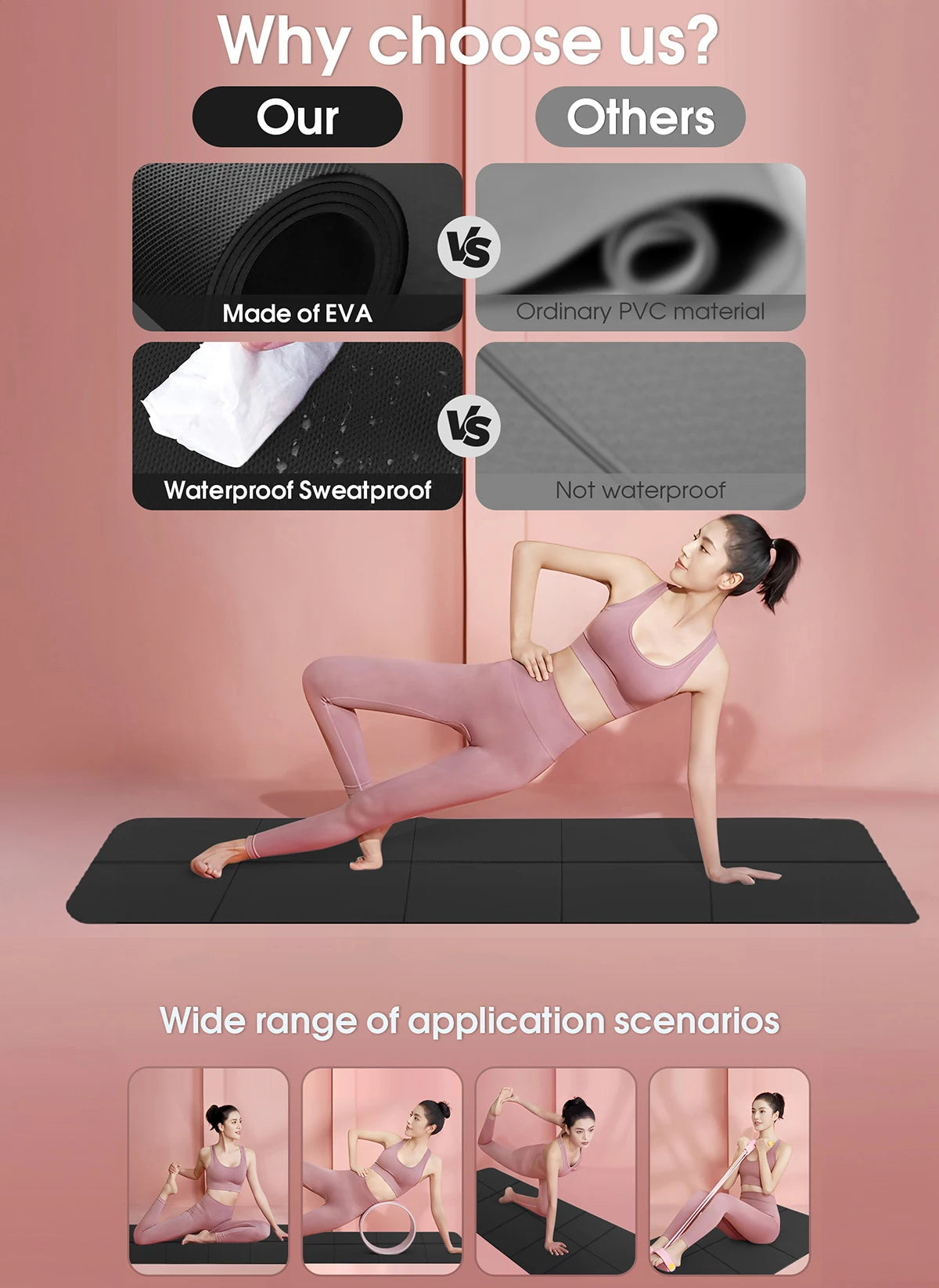 Yoga Mat Sports Fitness EVA Comfortable Foam 4mm Thick Yoga Mat Sports Yoga and Pilates  Gymnastics Mat