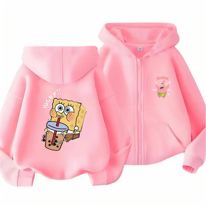 Hoodies Coat SpongeBob SquarePants Children gifts Zipper style Girls Boys Age 3-12 Kids Fashion