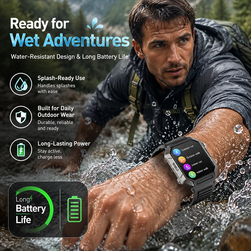 Military Smart Watch Men IP68Waterproof BT Call Fitness Tracker Heart Rate ECG Monitor