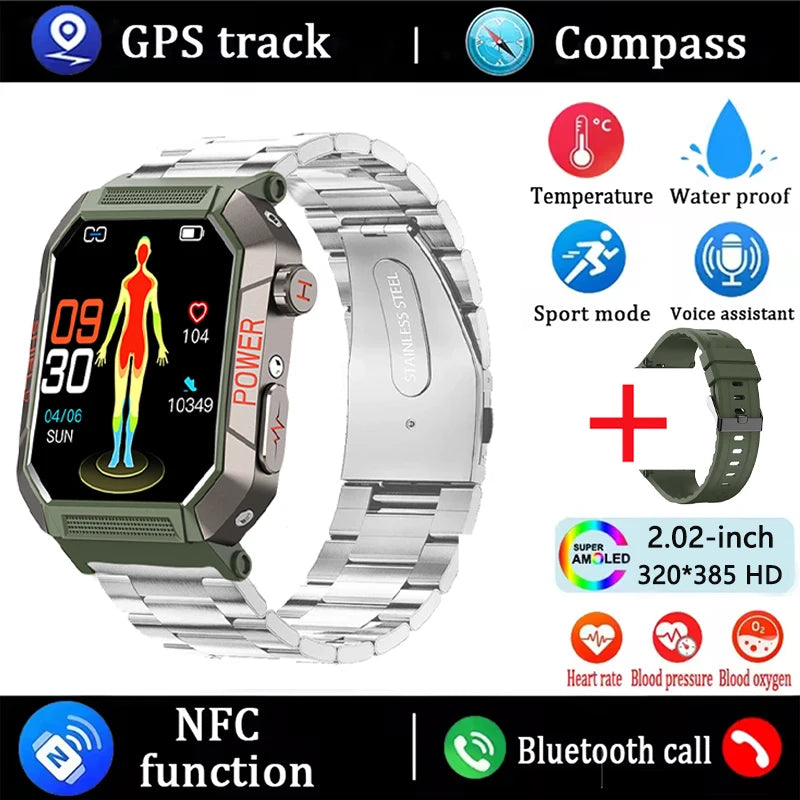 Military Smart Watch Men IP68Waterproof BT Call Fitness Tracker Heart Rate ECG Monitor